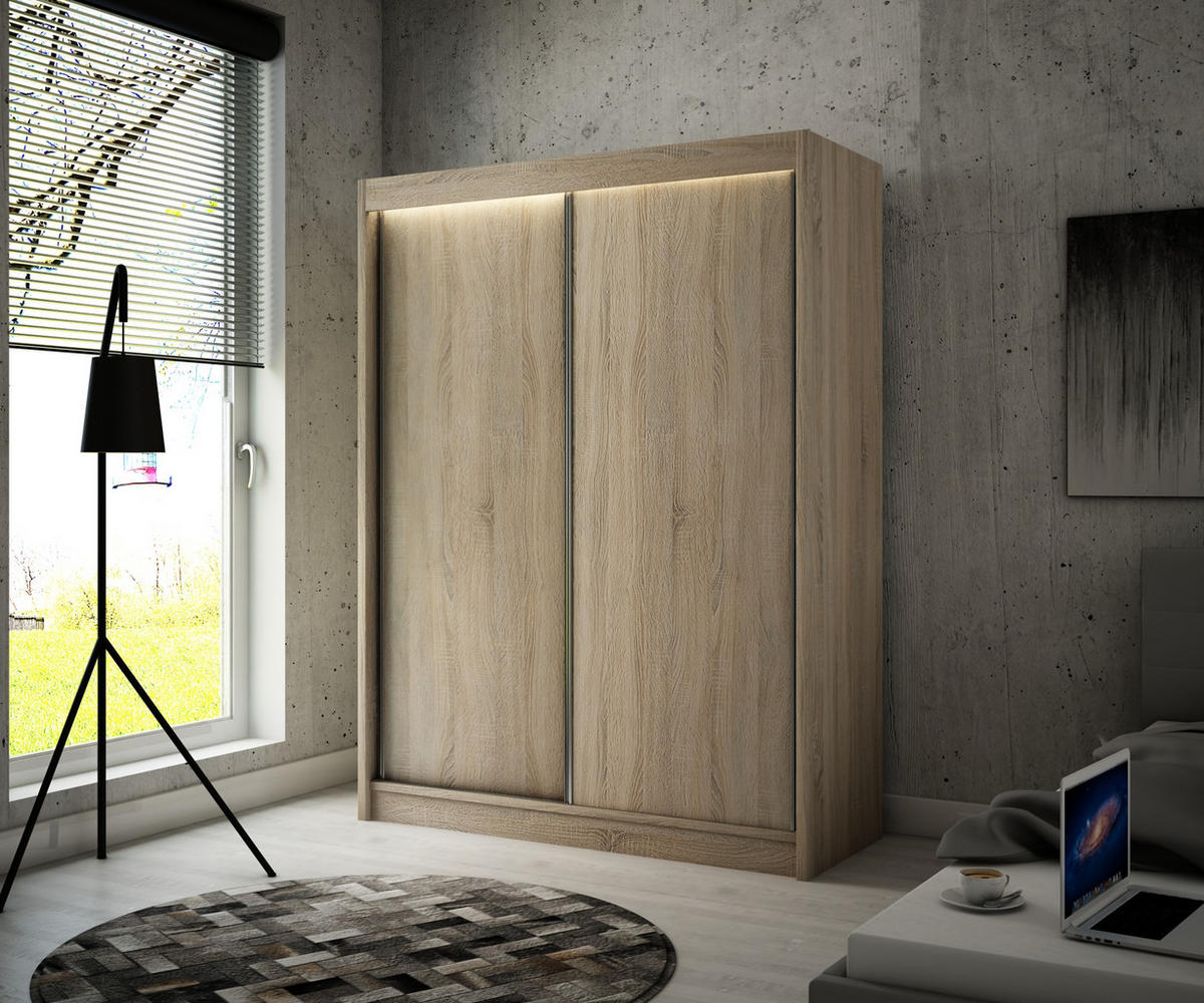 KLEIDERSCHRANK BEROG mit LED - 120 cm - Sonoma Eiche - Sonoma Eiche, Holzwerkstoff (120/215/61cm) - ALTDECOR