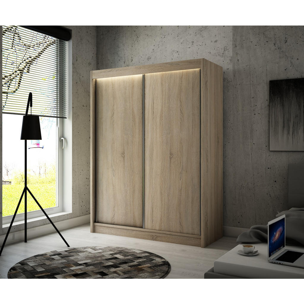 Thumbnail - Altdecor Kleiderschrank, Sonoma Eiche, Holzwerkstoff, 120x215x61 cm, Schlafzimmer, Kleiderschränke, Schwebetürenschränke