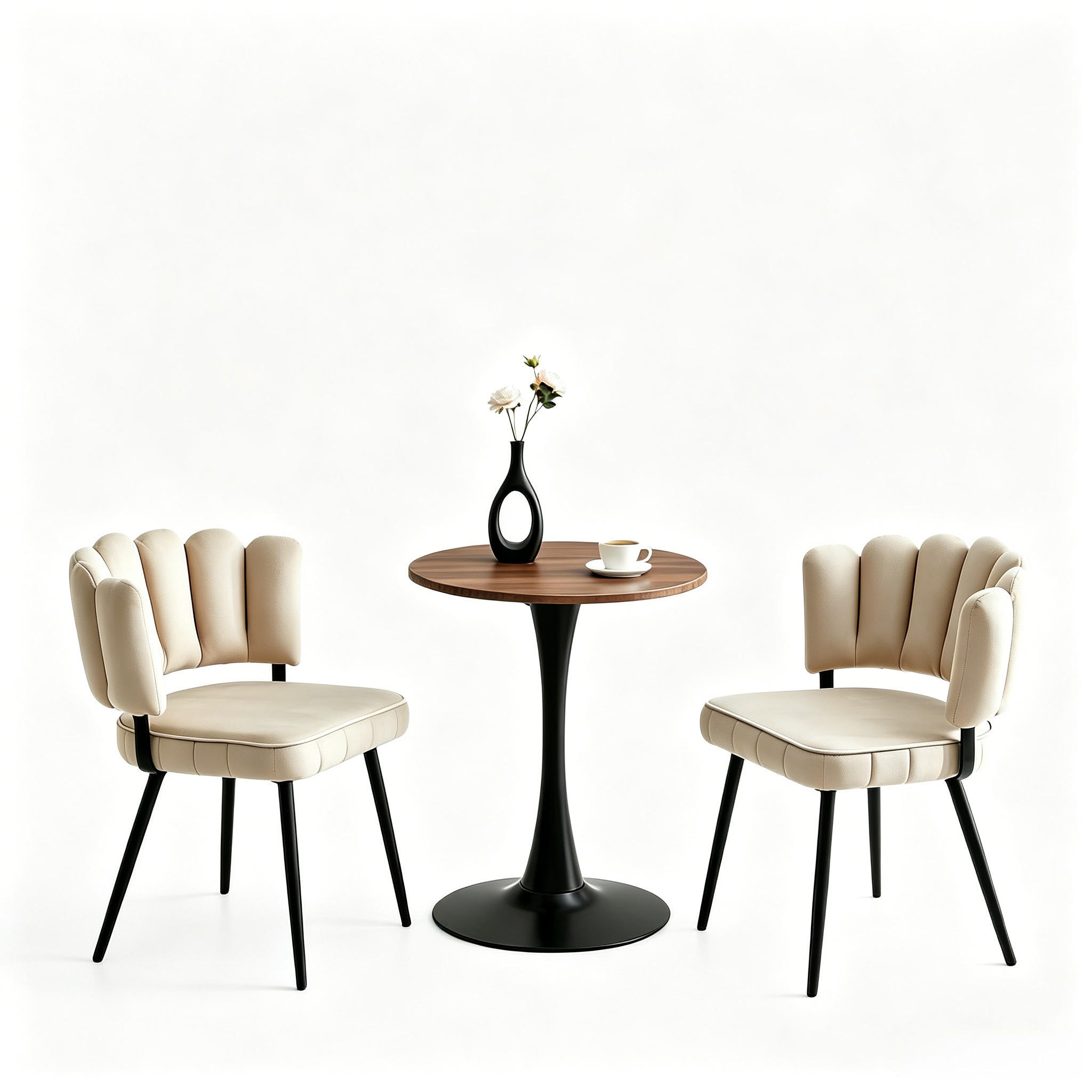 TISCHGRUPPE 3-tlg 2 Personen Runder Tisch 60cm & Samtstühle - Beige, Holzwerkstoff/Metall (73.5/21.5/76cm) - Raelunyi