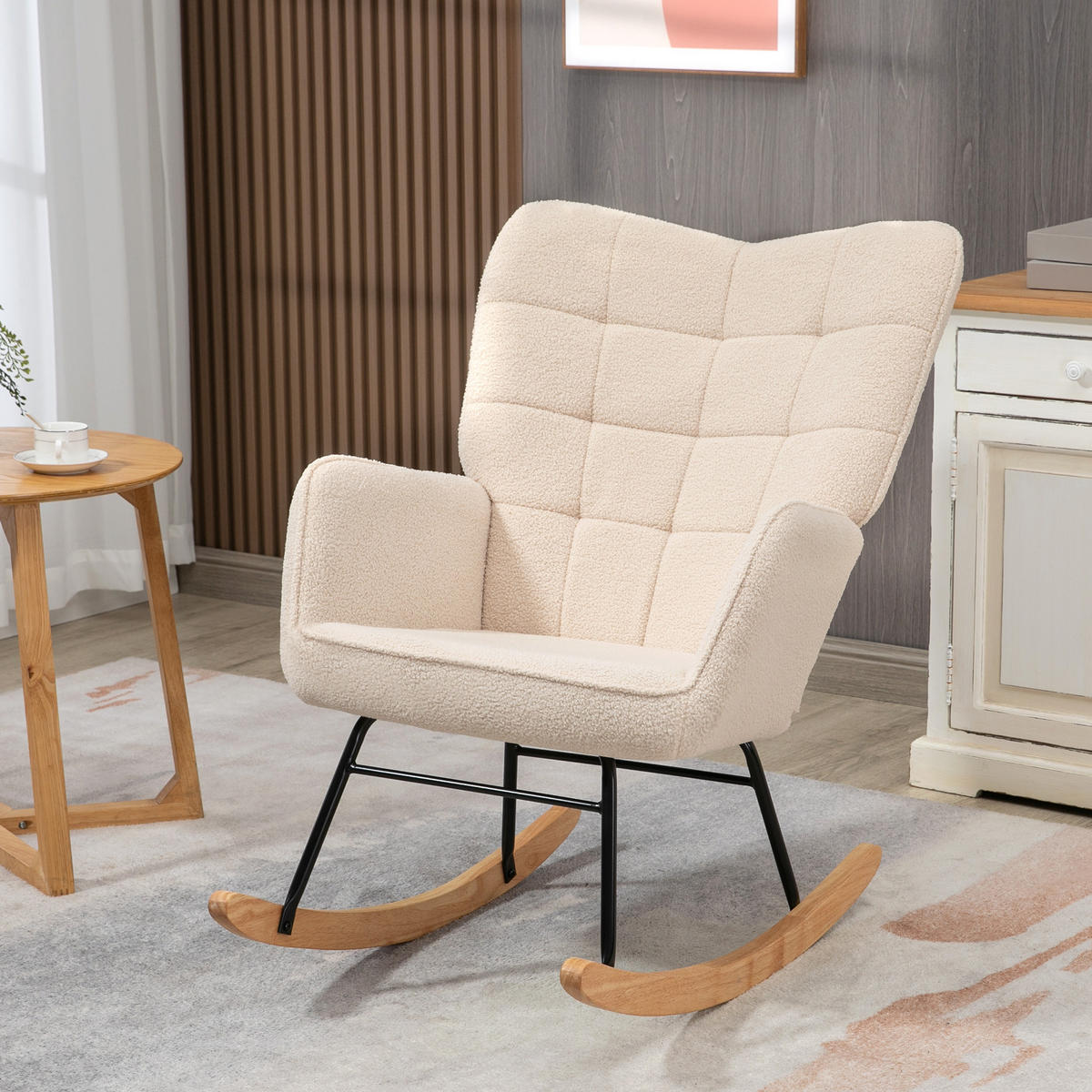 SCHAUKELSTUHL, Berbervlies, Beige - Beige, Kunststoff/Metall (98/101/71cm) - HOMCOM