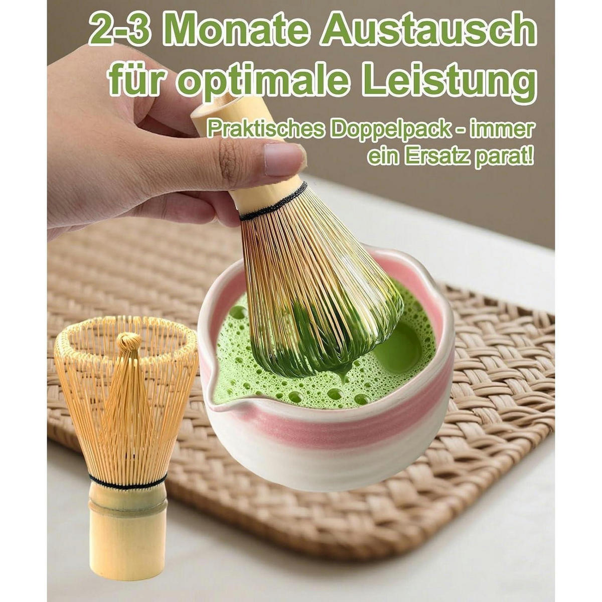 MATCHABESEN 2-teiliges Set Bambus 100 Borsten - Braun, Naturmaterialien (6/10/6cm)