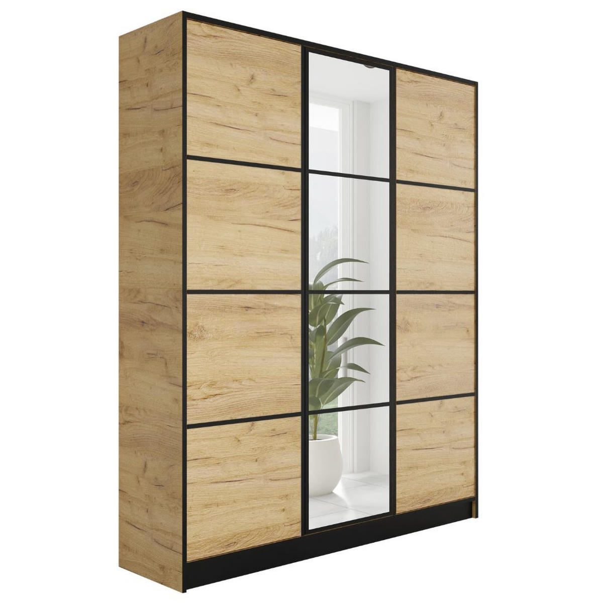 KLEIDERSCHRANK EDEN 3-Türen v2 - 156,4x205x39 cm - Eiche Craft Gold - Honigeiche, Holzwerkstoff (156.4/205/39cm) - Kier Furniture