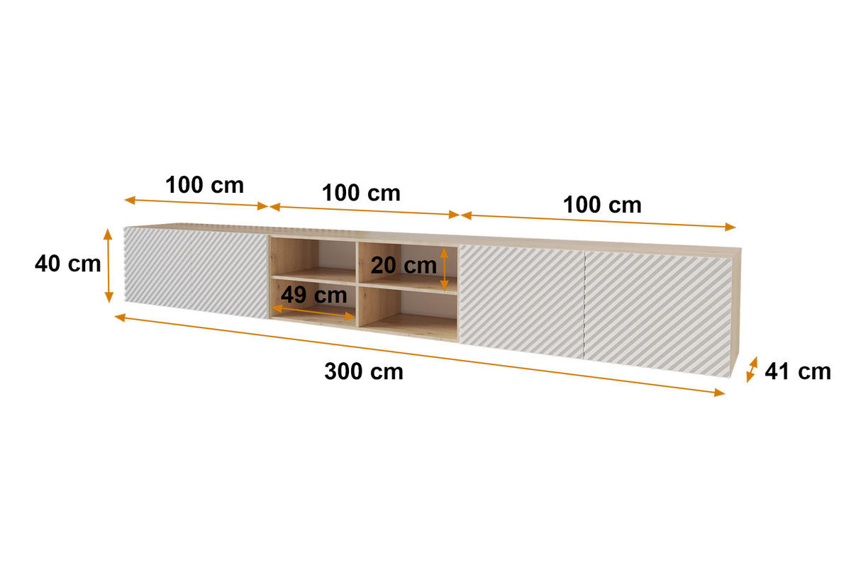LOWBOARD ZENO-W 3x100x40x41 cm - Artisan / Weiß - Weiß, Holzwerkstoff (300/40/41cm) - ALTDECOR