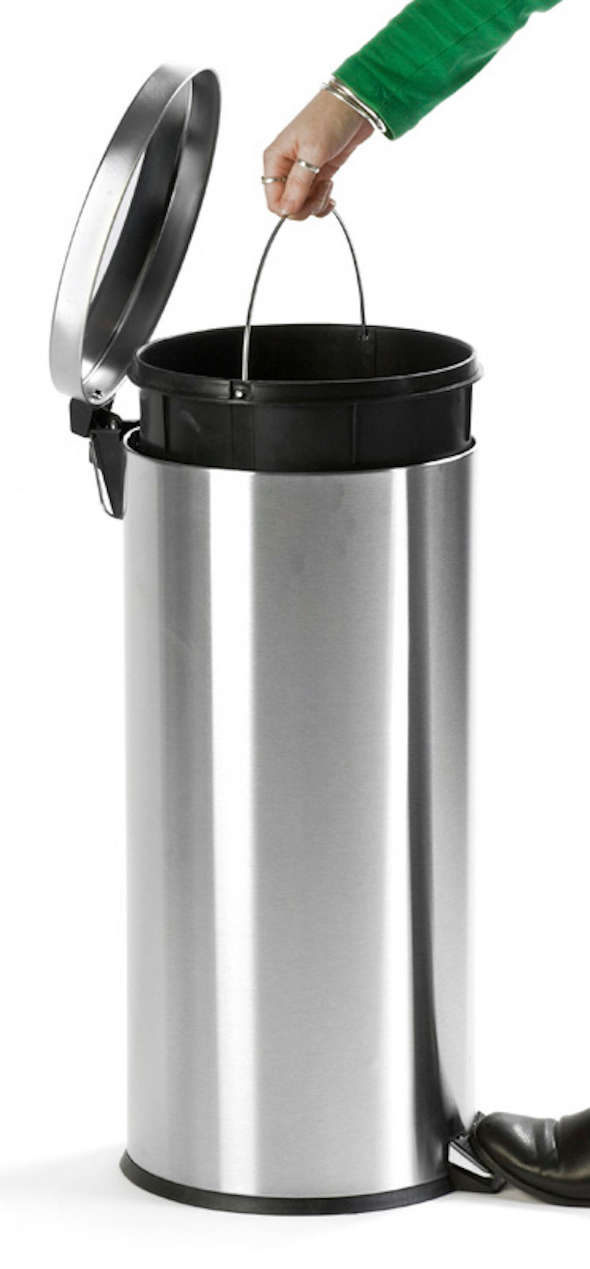 MÜLLEIMER Runder TretMit Herausnehmbaren Kunststoff Inneneimer 30 Liter 64 x 30 x 33 cm Matt Silber - Silberfarben, Metall (33/64/30cm) - PROREGAL