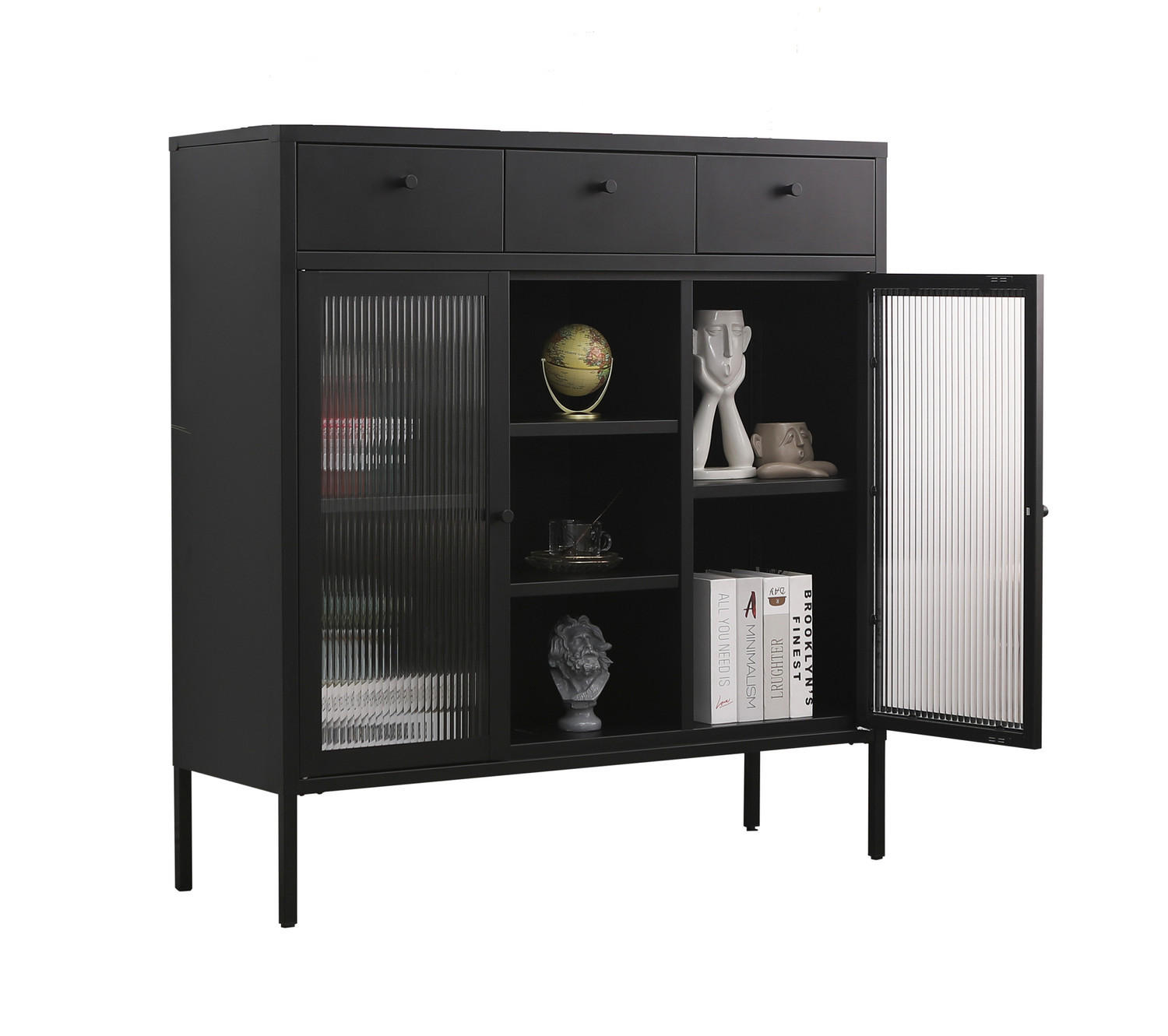 KOMMODE PARIS Metall Schwarz mit 3 Schubladen 105/35/110 cm - Schwarz, Metall (35/110/105cm) - Mein-Regal