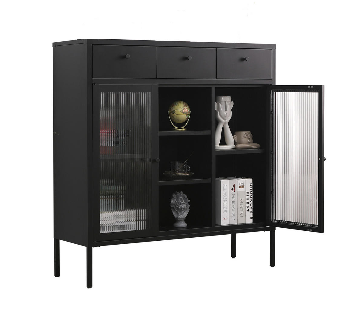 KOMMODE PARIS Metall Schwarz mit 3 Schubladen 105/35/110 cm - Schwarz, Metall (35/110/105cm) - Mein-Regal