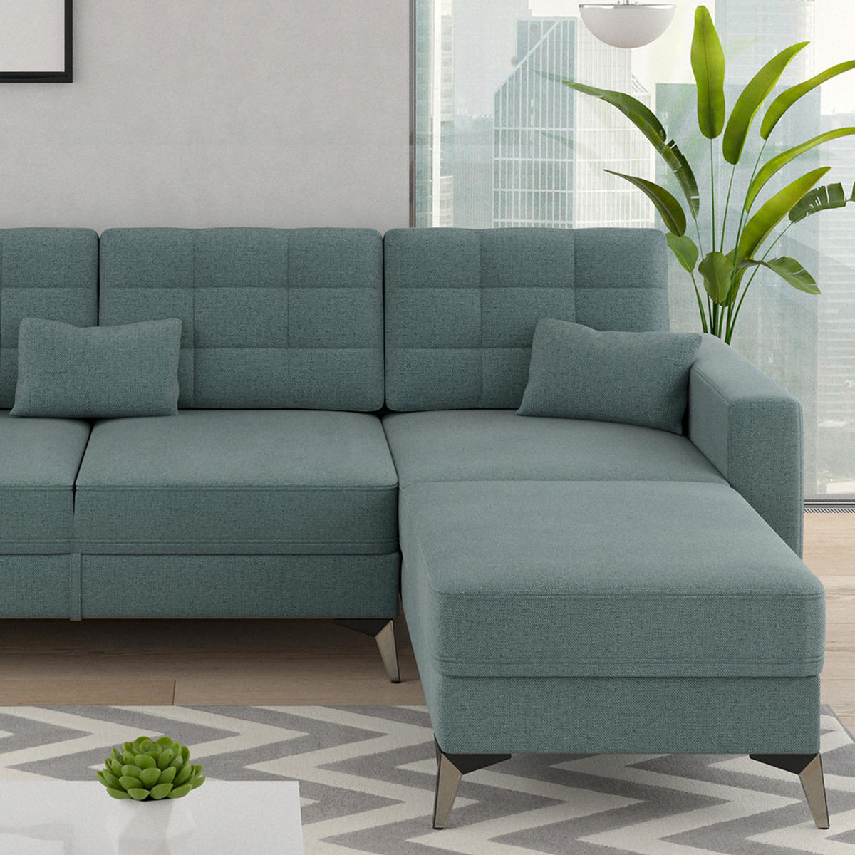 SOFA L FORM York Blau 260 x 96 cm - Dunkelblau, Holz (260/96cm) - VitaliSpa