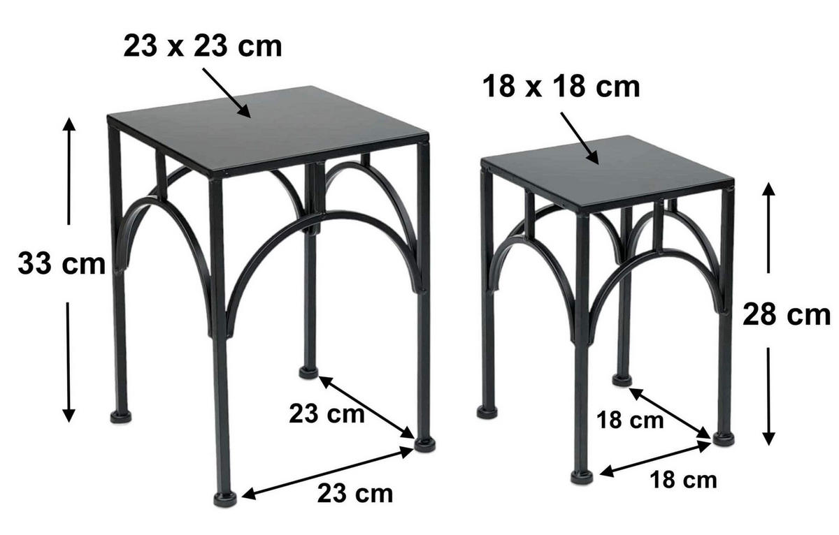 BLUMENHOCKER Metall Schwarz Eckig 2er Set - Schwarz, Metall (18/28/18cm) - DanDiBo