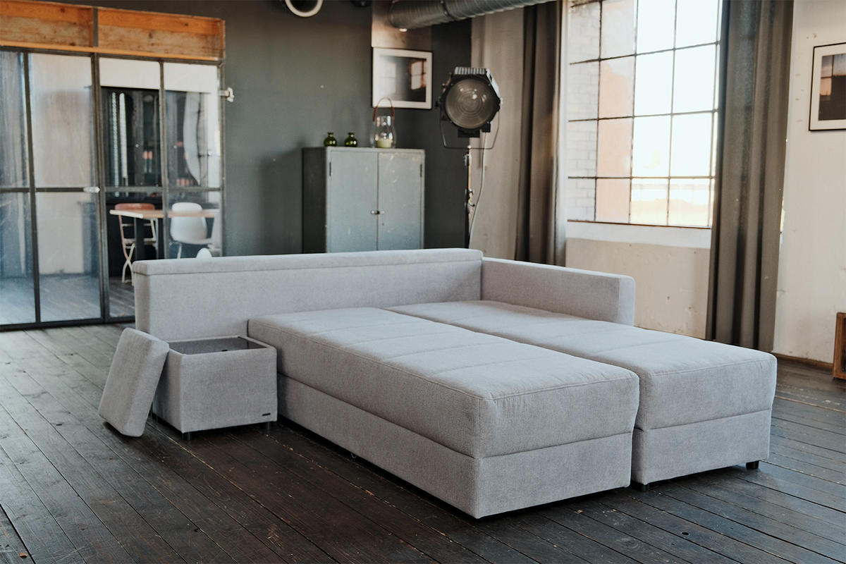 SCHLAFSOFA IDA Grau Webstoff - Schwarz/Grau, Textil (287/229cm) - KAWOLA