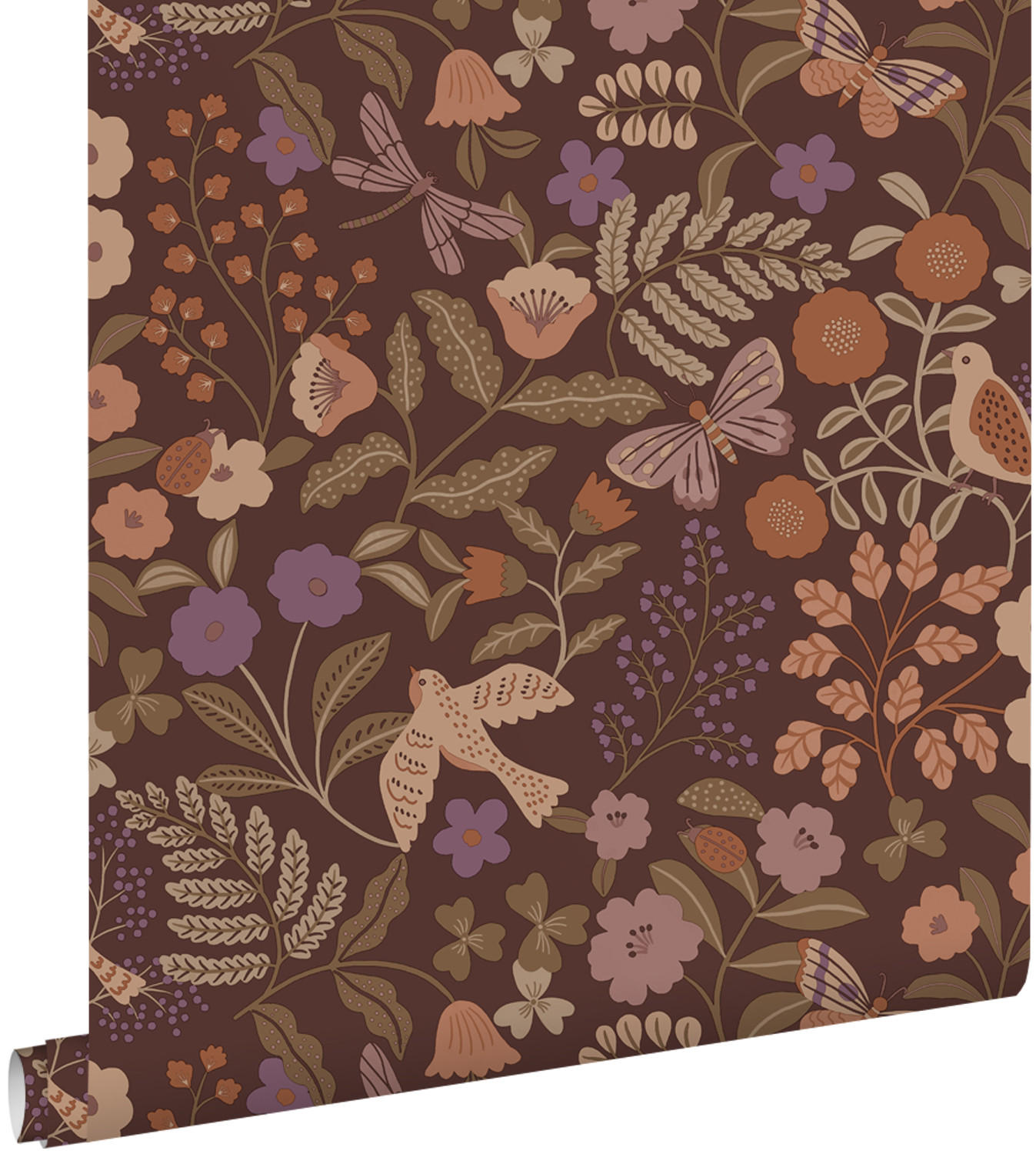 TAPETE Blumen und Vögel 53 cm x 10.05 m - Lila, Papier (53/0.1cm) - ESTAhome
