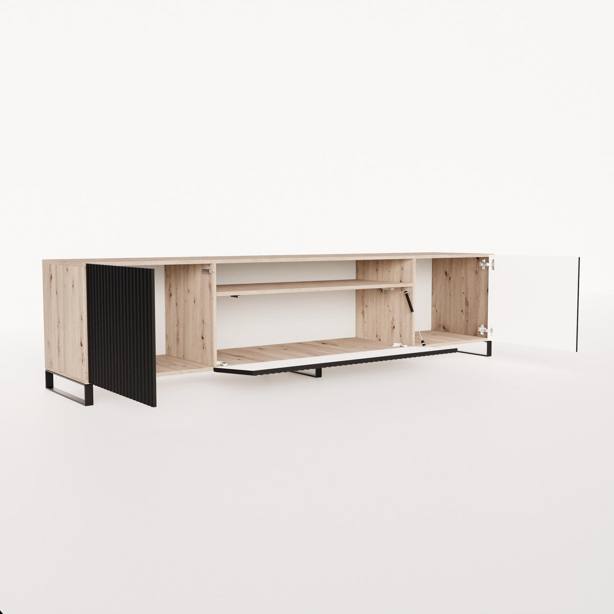 LOWBOARD VAREN 200/41/40 cm, Stand-TV-Schrank Eiche Artisan - Schwarz/Eiche Artisan, Holzwerkstoff (200/41/40cm) - MASSENO