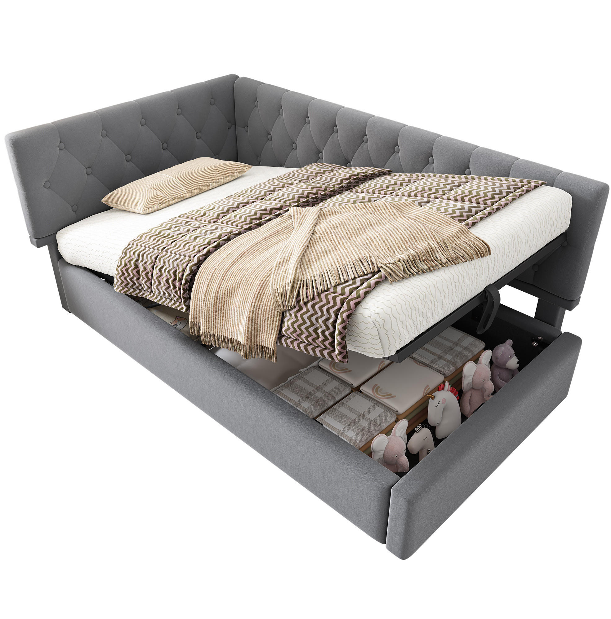 KINDERBETT Polsterbett 90/190 cm aus Samt mit hydraulischem Stauraum Grau - Grau, Textil (90/190cm) - Modenvie