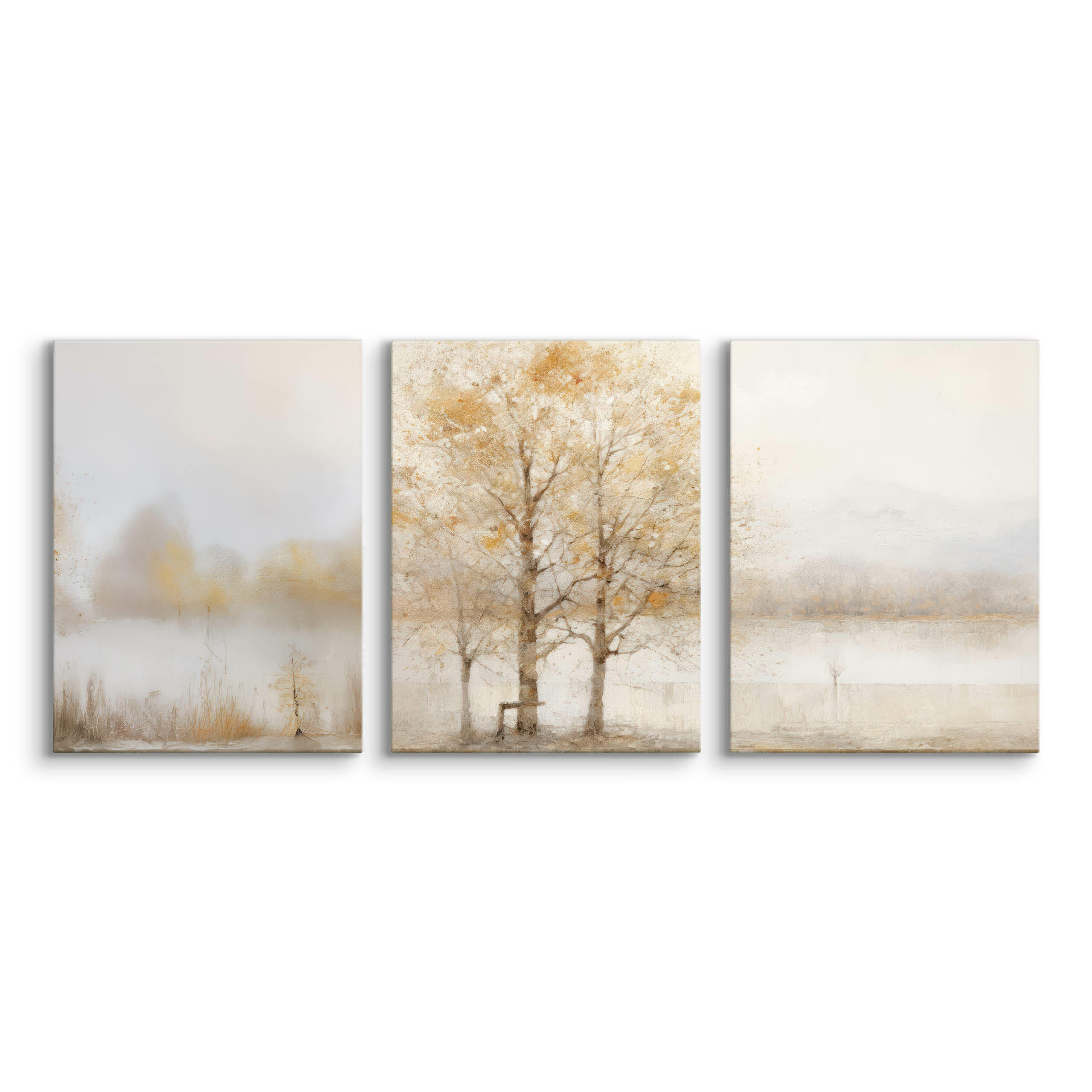 LEINWANDBILDER 3-es Set Baum Malarei - Beige/Weiß, Textil (90/40cm) - Muralo