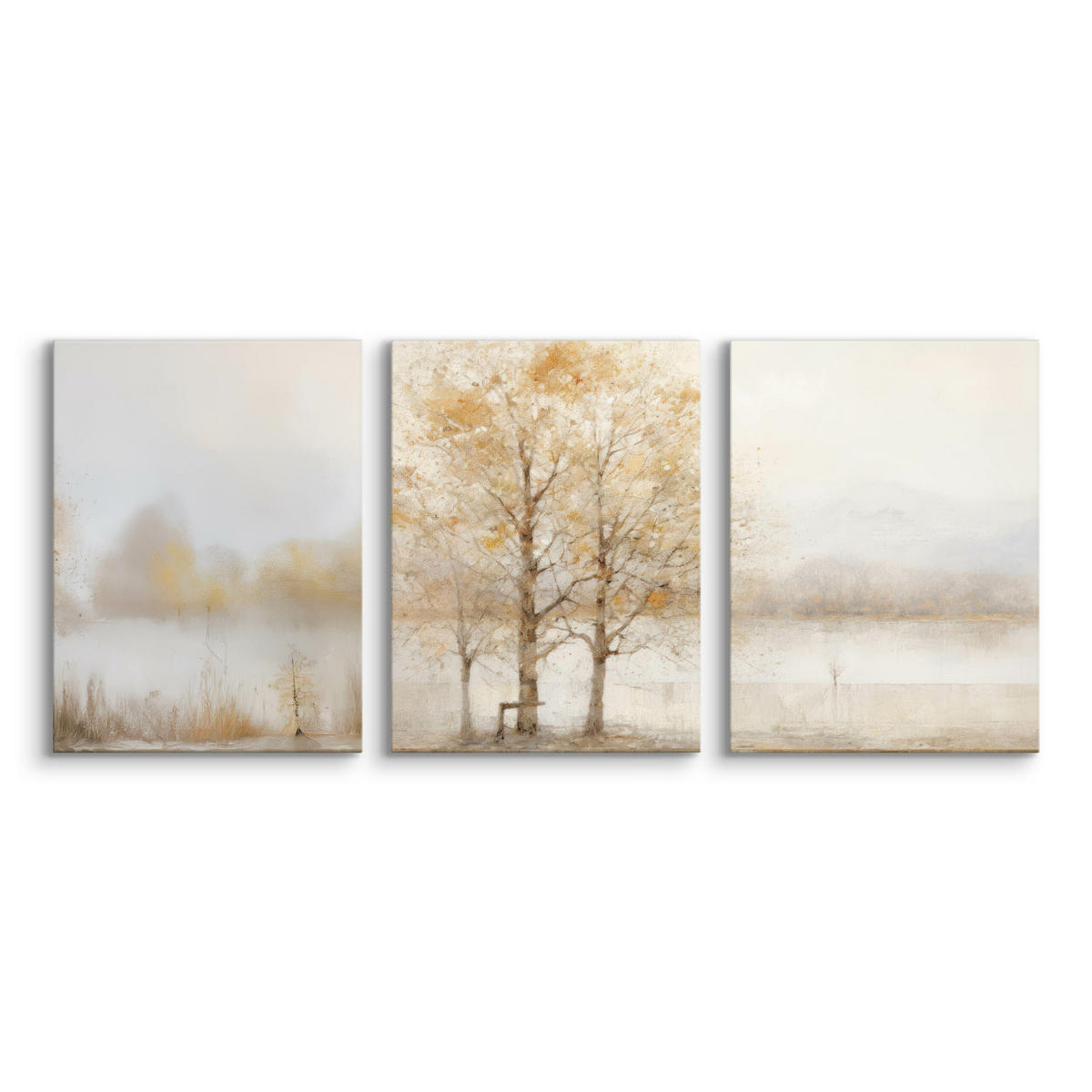 LEINWANDBILDER 3-es Set Baum Malarei - Beige/Weiß, Textil (90/40cm) - Muralo