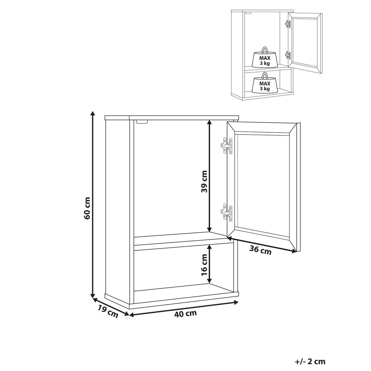 BAD-WANDSCHRANK 40 cm Hellbraun Rosell - Naturfarben/Braun, Holzwerkstoff (40/60/19cm) - Beliani