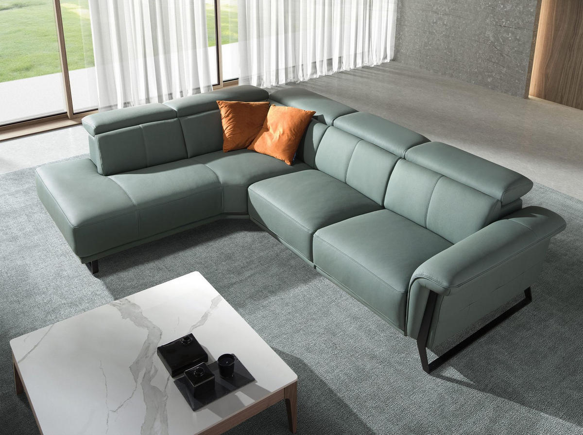 ECKSOFA Relax-Ecksofa links in türkisgrünem Leder 306/229/97 cm - Türkis/Schwarz, Leder/Metall (306/229cm) - ANGEL CERDA