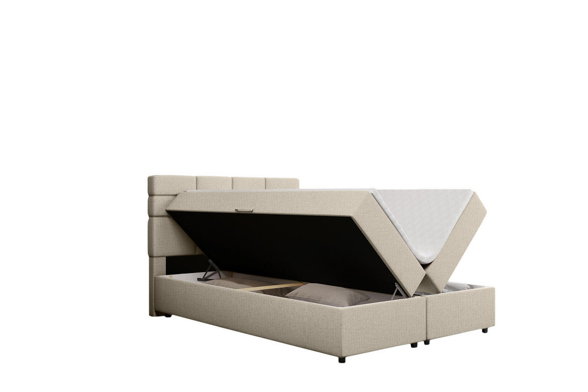 BOXBETT Reve 140 x 200 cm mit Bettkasten und Lattenrost ohne matratze - beige - Beige, Holz (140/206cm) - Panda Möbel