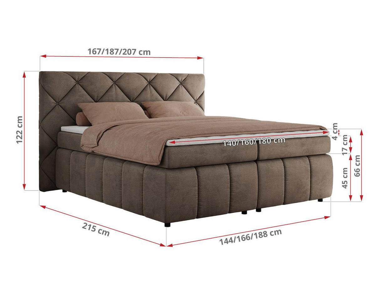 BOXBETT RITA 140/200 - Braun Velvet - H3 - Braun, Holz/Textil (140/200cm)