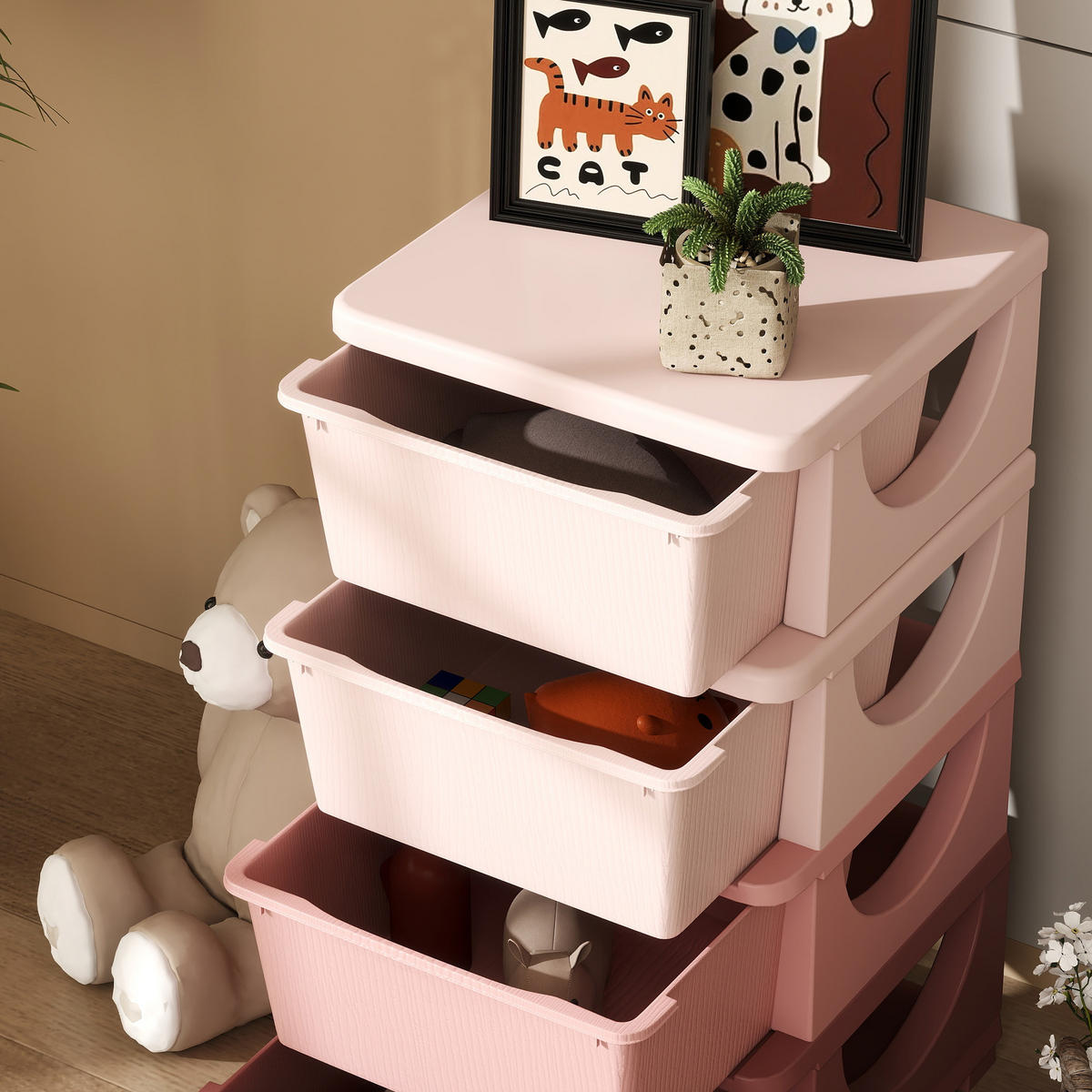 AUFBEWAHRUNGSBOXEN für Kinder, 4 große Schubladen, Kunststoff, Rosa - Rosa, Kunststoff (37/76/37cm) - HOMCOM