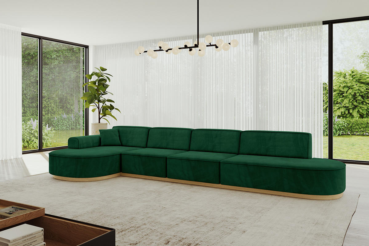 ECKSOFA Ottomane Links MARI-L3-v2 - 413x171x83 cm Dunkelgrün Velours - Dunkelgrün, Holzwerkstoff/Textil (413/171cm) - ALTDECOR
