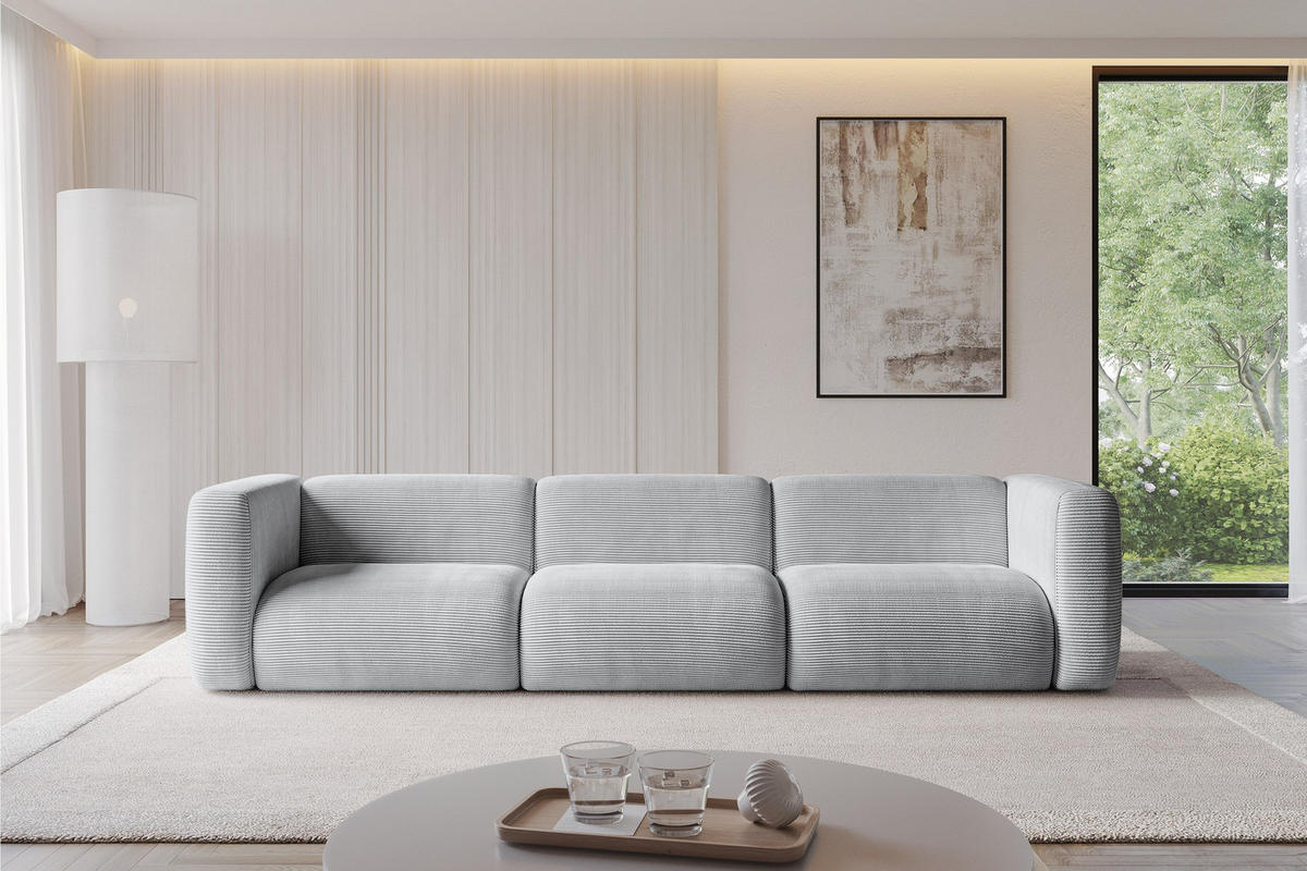 MODULÁRNÍ pohovka MIRA-S2, 3místná, 319 × 89 × 70 cm, šedá, manšestr - šedá/černá, kompozitní dřevo/textil (319/70/89cm) - ALTDECOR