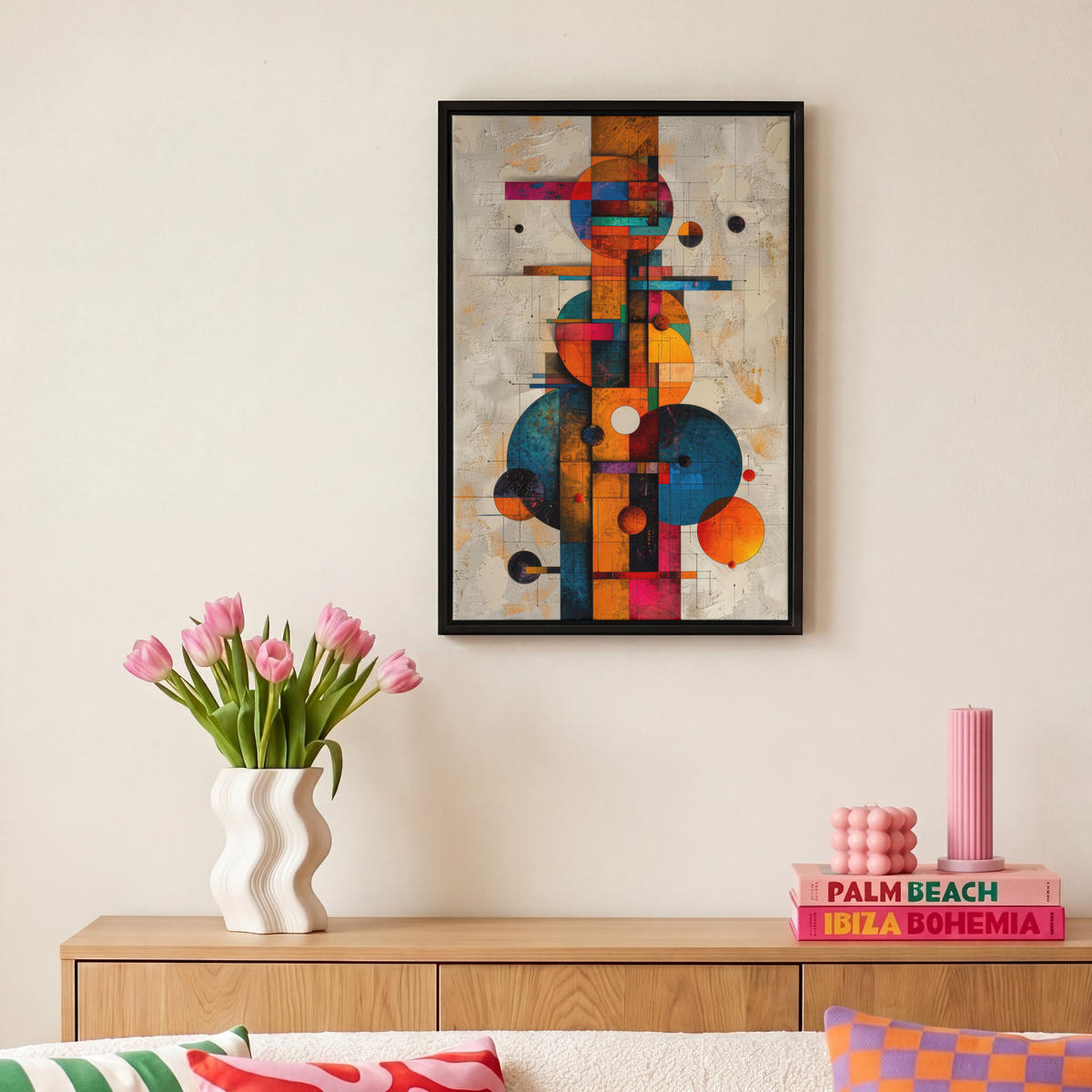 LEINWAND Bilder mit Rahmen - Vintage - Moderne Kunst - Orange - Geometrische Formen - 20x30 - Multicolor, Textil (20/30cm) - MuchoWow