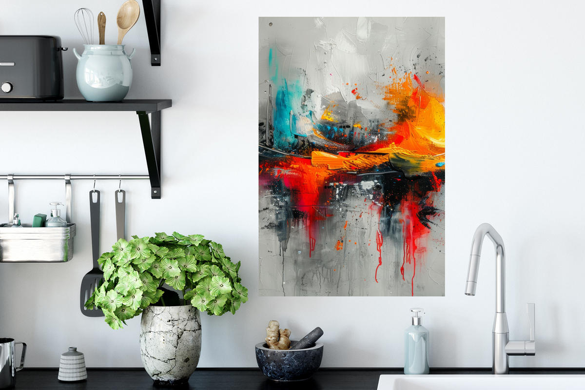 WANDTATTOO Moderne Kunst - Orange - Grau - Abstrakt 40x60 cm - Hellgrau, Kunststoff (40/60/0.1cm) - MuchoWow