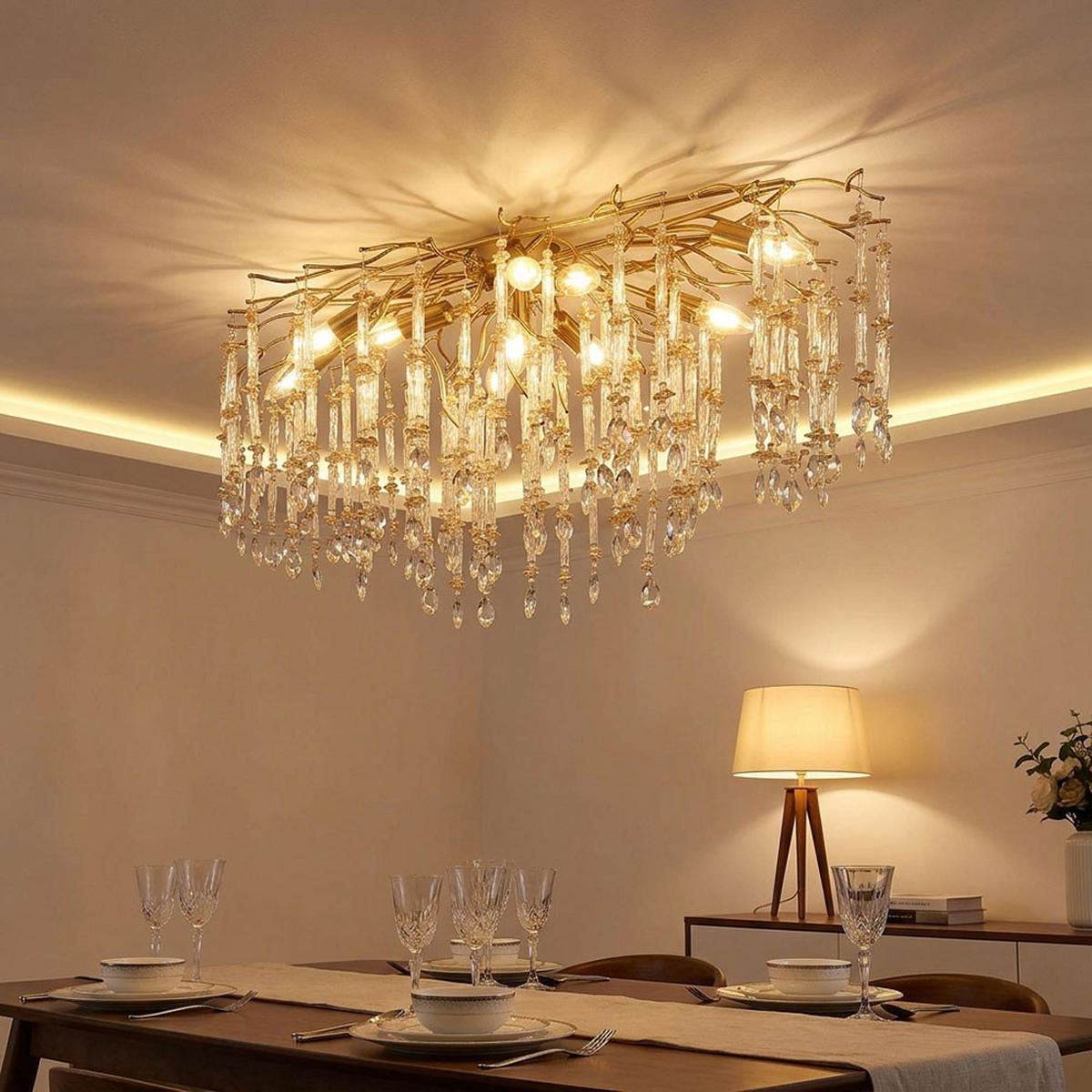 DECKENLEUCHTE Metall gold Glaskristall - Goldfarben, Glas (100/55/48cm) - Globo Lighting