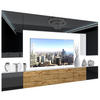 WOHNZIMMERWAND Schrankwand mit LED Schwarz Top / Wotan Eiche - Eichefarben/Schwarz, Holz (300/180/36cm) - B BELINI GROUP