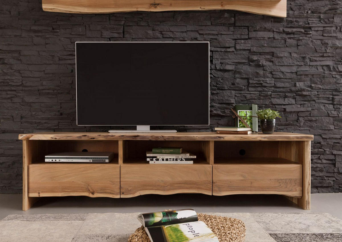 TV-BOARD Akazie 191x45x50 natur lackiert PURE ACACIA #109 - Braun, Holz (191/50/45cm) - Massivmoebel24