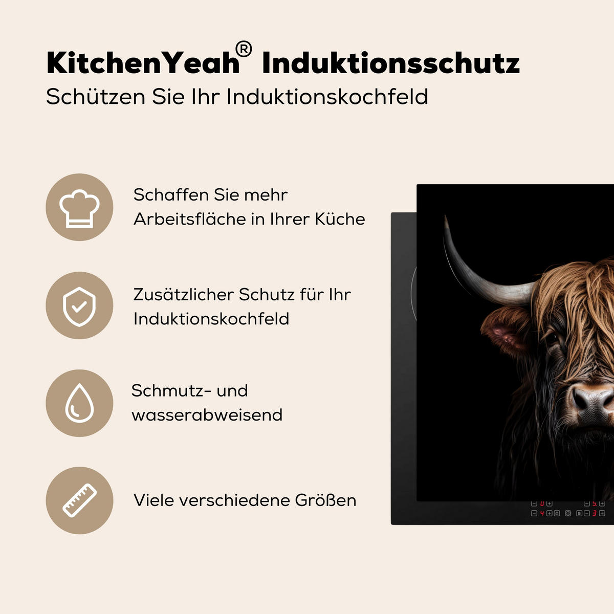 HERDABDECKPLATTE Schottischer Highlander - Porträt - Schwarz - Tier 60x52 cm - Braun, Kunststoff (60/0.2/52cm) - MuchoWow