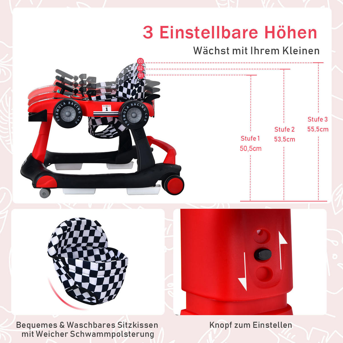 LAUFLERNWAGEN Klappbar Rot - Rot, Kunststoff (64/56/76cm) - COSTWAY