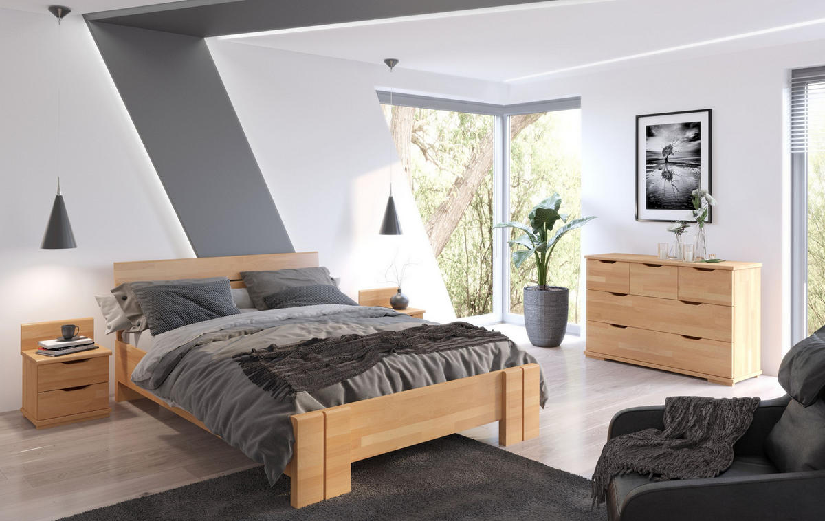 MASSIVHOLZBETT Arhus, Buche - lackiert, Naturfarben, 140x200 - Buchefarben, Holz/Buchenholz (140/200cm) - Visby