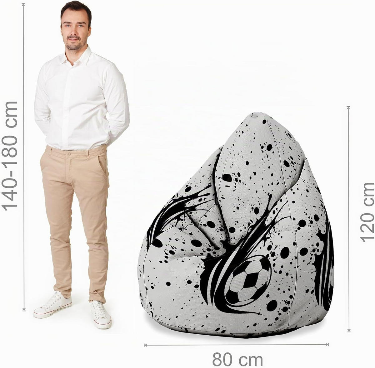 SITZSACK PEARSHAPE MIT FUßSTÜTZE Velvet 2-tlg I love football M - Weiß, Textil (70/120/70cm) - Dreamroots