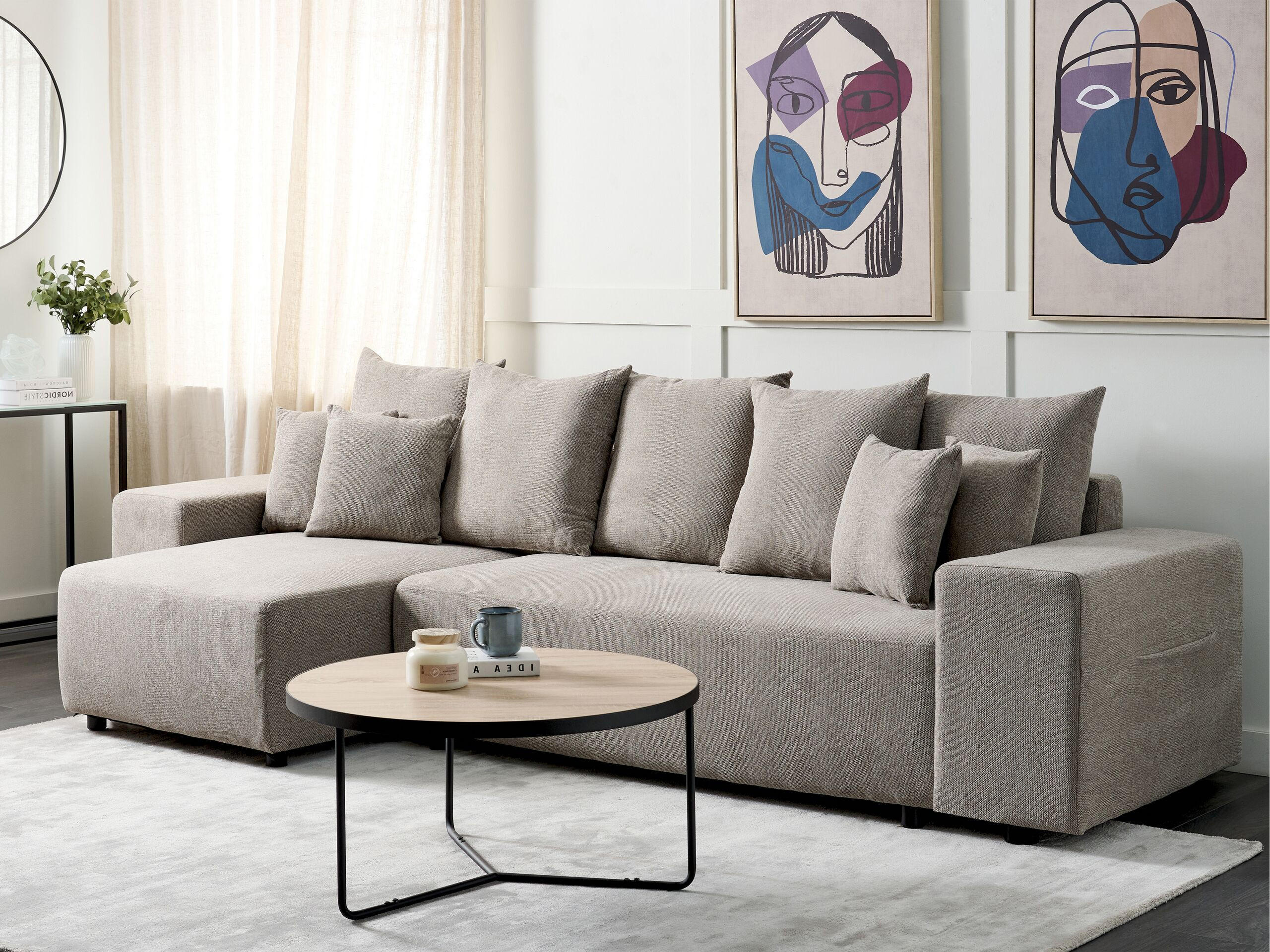 3-SITZER-ECKSOFA taupe linksseitig mit Schlaffunktion Stauraum Luspa - Schwarz/Braun, Textil (294/130cm) - Beliani