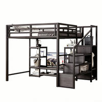 HOCHBETT 140/200 cm in Schwarz mit TV-Ständer, Steckdose und Leiter aus Metall - Schwarz, Holzwerkstoff/Metall (140/200cm) - CHICFURN