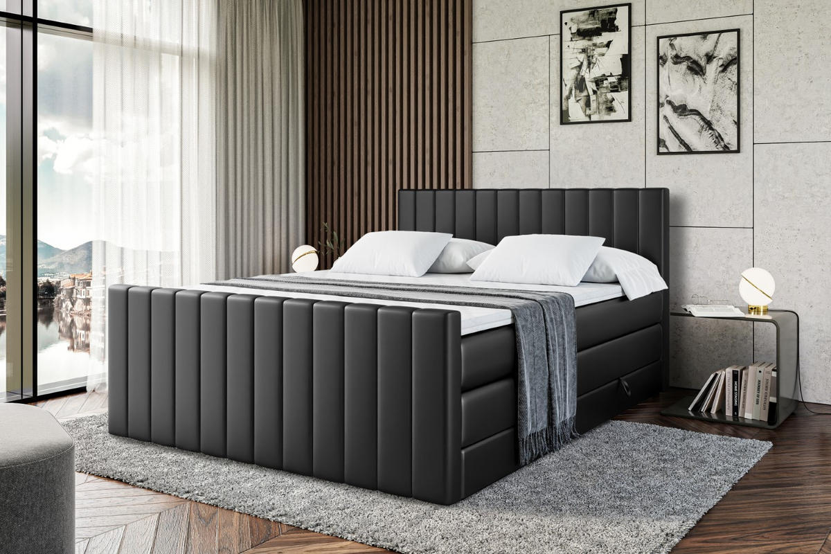 BOXSPRINGBETT EDITA-Z KING - 140x200 - H3/H4 - Schwarz Hochglanz - Schwarz Hochglanz, Holzwerkstoff (140/200cm) - ALTDECOR