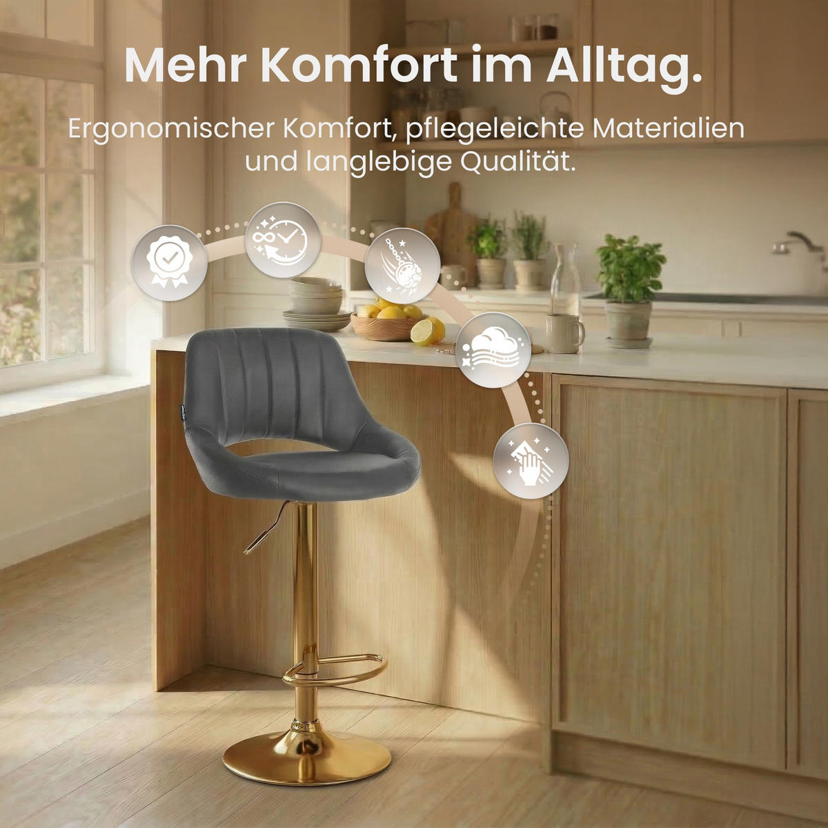 BARHOCKER Lederlook Grau - Goldfarben/Grau, Textil/Metall (47/85/48cm) - CLP