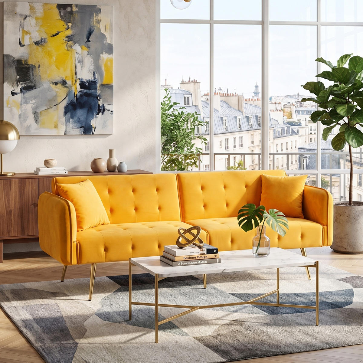 SCHLAFSOFA 2-in-1 Funktion Velours - Gelb, Kunststoff (178/70/82cm) - Urban Meuble