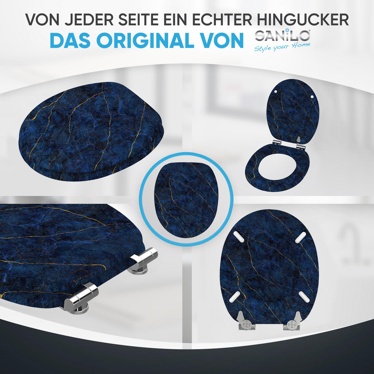 WC Sitz Absenkautomatik Marmor Darkblue - Blau, Holzwerkstoff (38/6/47cm) - Sanilo