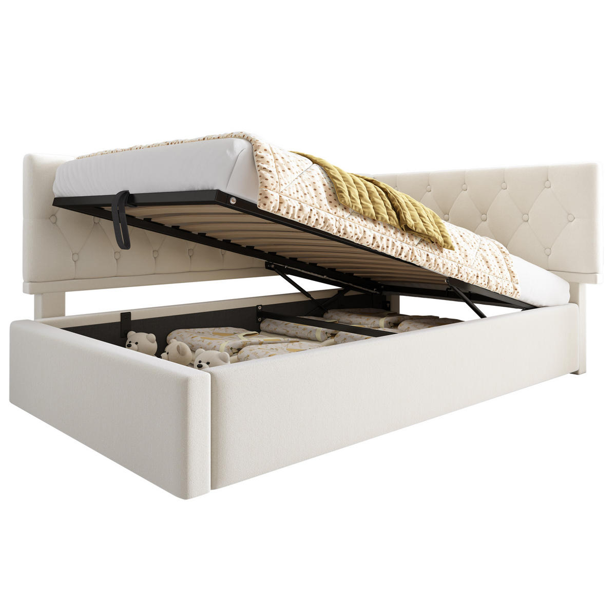 POLSTERBETT 90/200 cm aus Samt mit Bettkasten in Beige - Beige, Textil (90/200cm) - Flora Grace