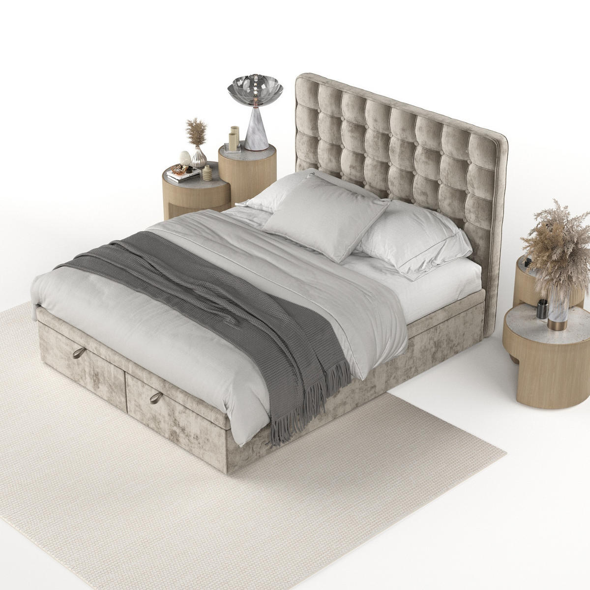 POLSTERBETT Celestia mit Stauraum 140/200 cm Beige im Lotta Stoff - Beige/Schwarz, Holz/Holzwerkstoff (140/200cm) - AltaBeds