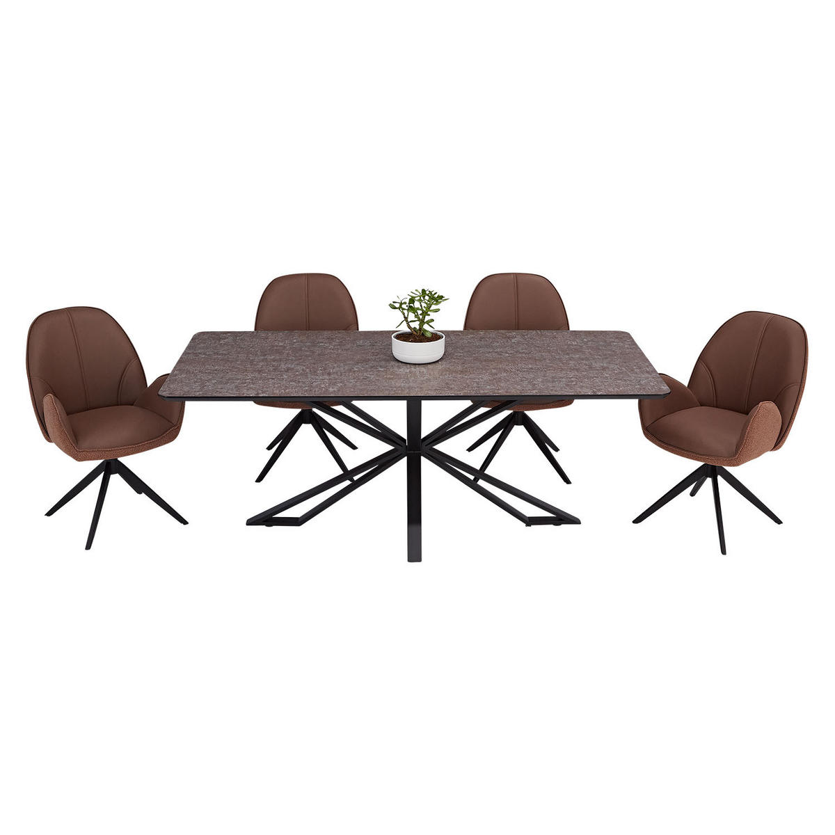 TISCHGRUPPE 200x100 cm schwarz mit 4 Stühle Braun - Braun, Metall (100/90/200cm) - Homestyle4u