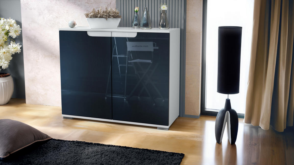 KOMMODE Sylt Schwarz Hochglanz - Schwarz Hochglanz, Holzwerkstoff (92.5/75.5/35cm) - Vladon