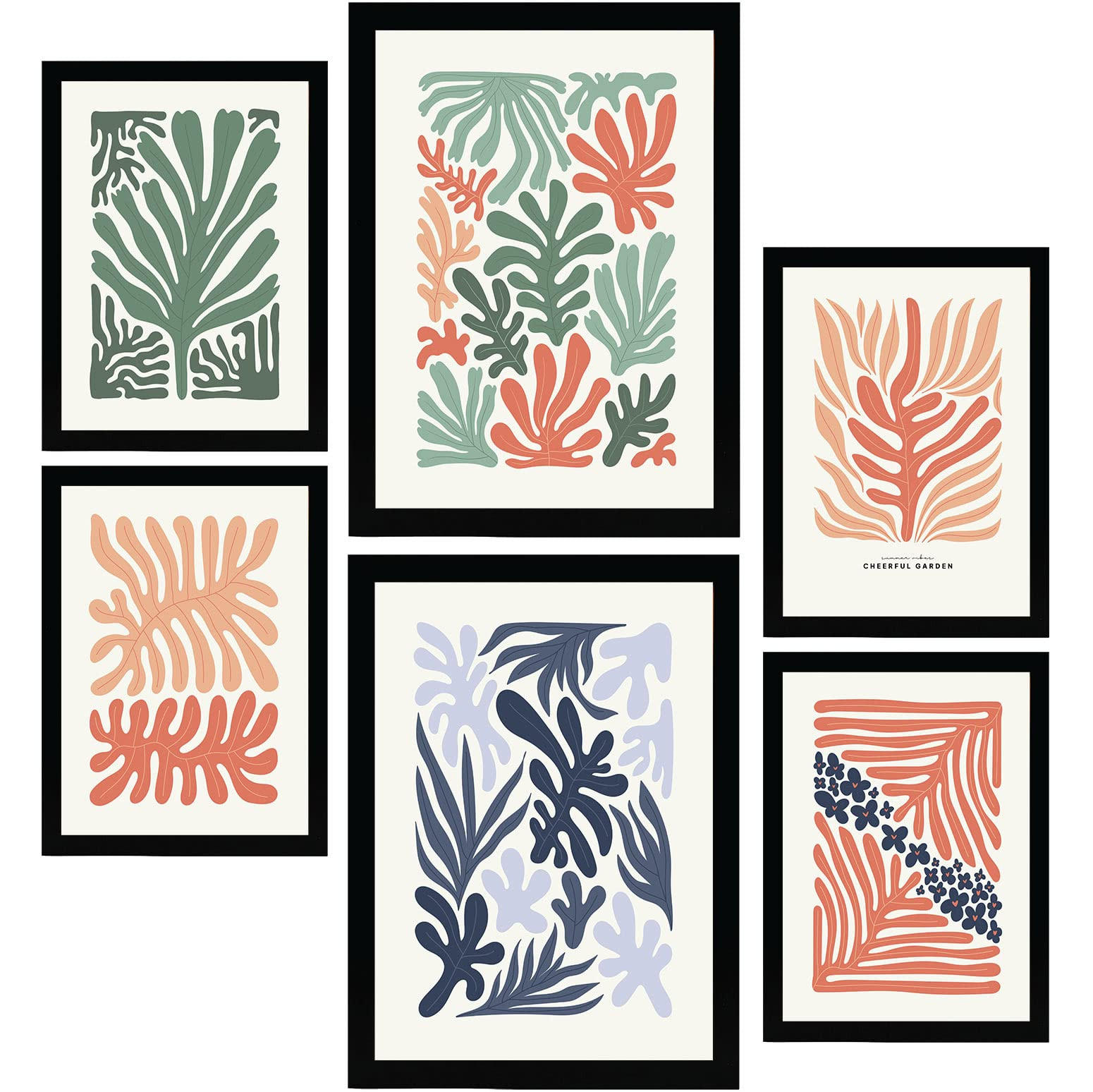 POSTER Set Mit 6 Minimalistischen In Pastellfarben Pflanzenmuster Drucke Von Landschaften Und Natur Für Innenarchitektur A3 & A4 Schwarzer Rahmen - Schwarz, Papier (29/3cm) - Nacnic
