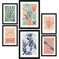 POSTER Set Mit 6 Minimalistischen In Pastellfarben Pflanzenmuster Drucke Von Landschaften Und Natur Für Innenarchitektur A3 & A4 Schwarzer Rahmen - Schwarz, Papier (29/3cm) - Nacnic