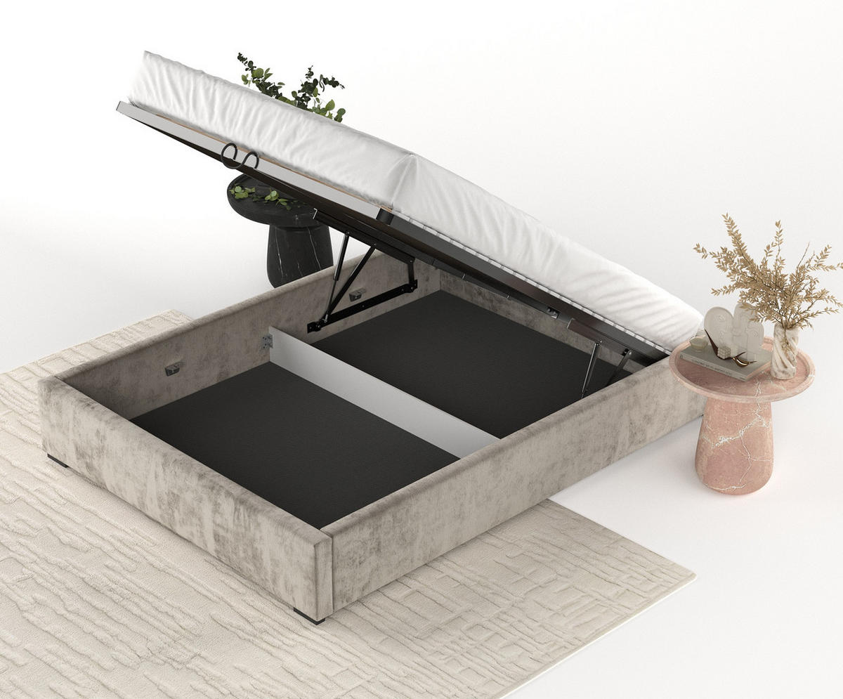 POLSTERBETT Maple Beige 160/200 cm im Chenille-Stoff - Beige/Schwarz, Holz/Holzwerkstoff (160/200cm) - Maison de Reve