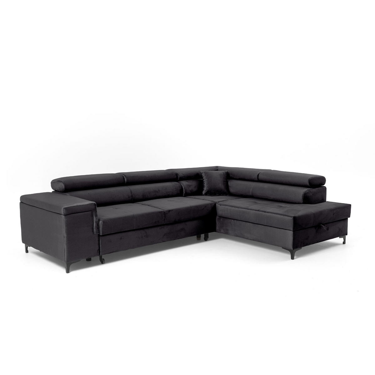 ECKSOFA WILLIAM L Rechts mit Schlaffunktion 127x195 Velours Schwarz - Silberfarben/Schwarz, Holz/Textil (203/275cm) - Muffo