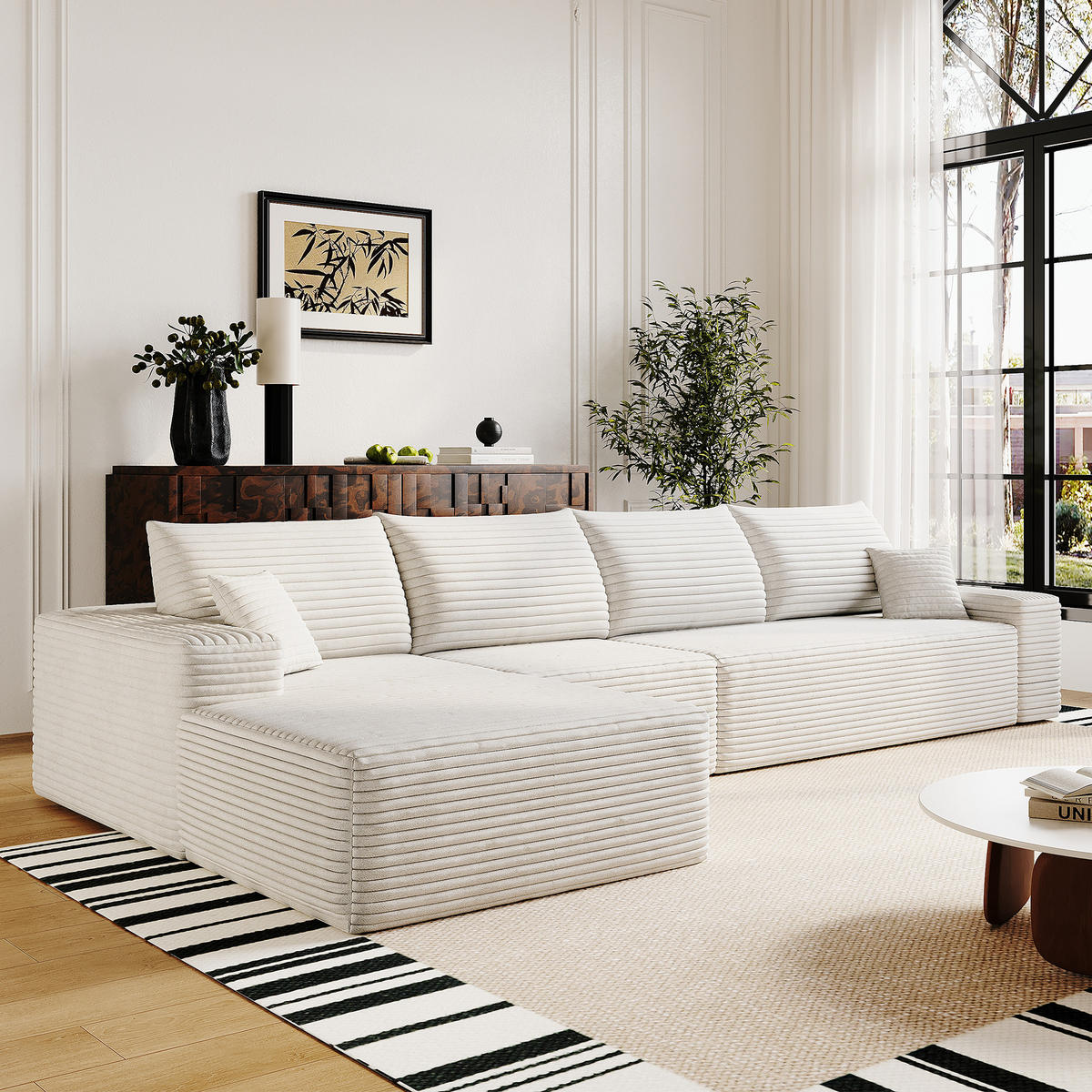 ECKSOFA 340/175/83 cm Weiß mit L-förmiger Chaiselongue, Linke Seite - Weiß, Textil (340/175cm) - Oxeza