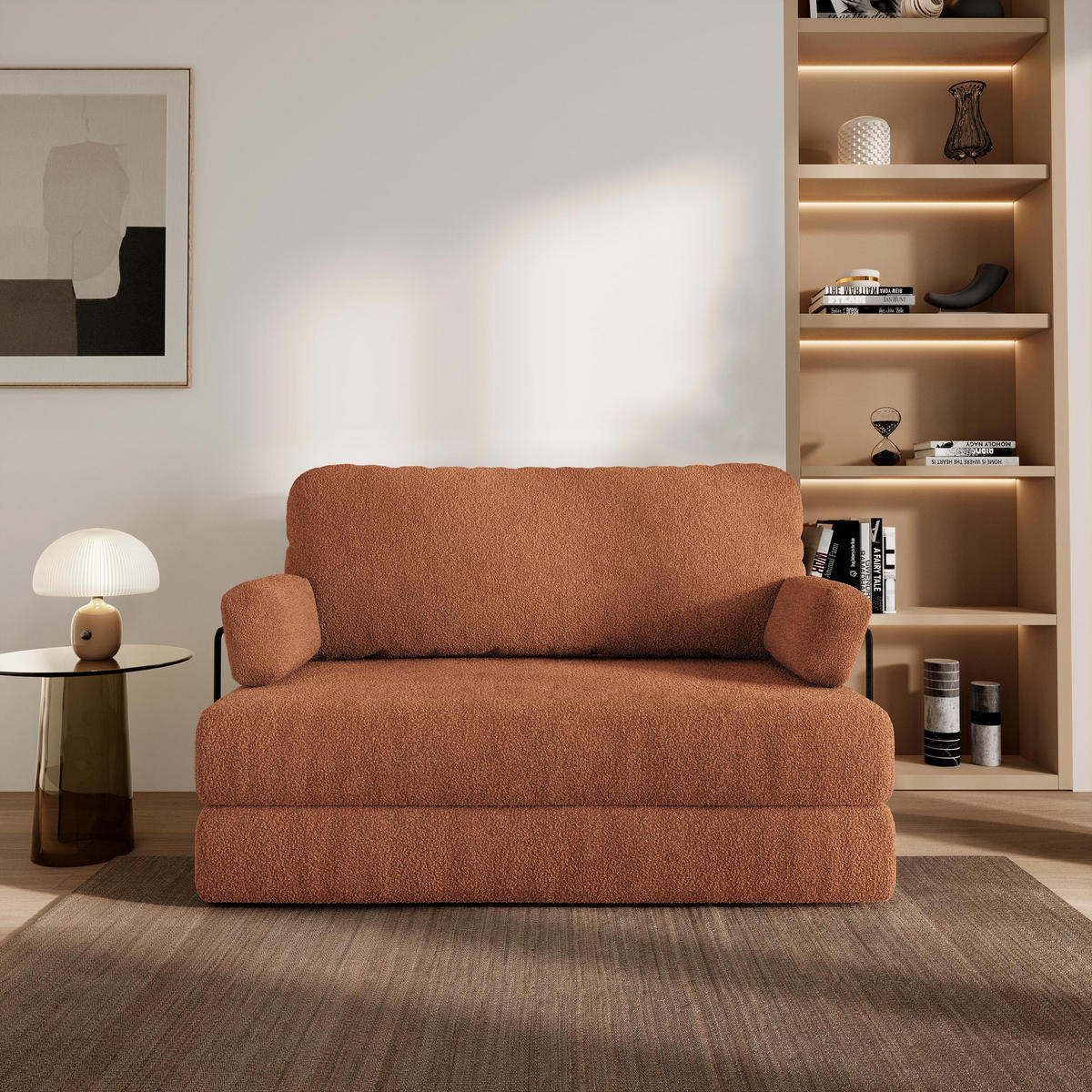 BETTSOFA KESTE aus Schaumstoff Bucle-Stoff Orange Schlaffunktion - Orange, Textil (140/86/60cm) - MASSENO